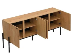 Buffetkast Met 4 Deuren - Licht Naturel En Zwart - Memphis Ii-Vente-unique Outlet