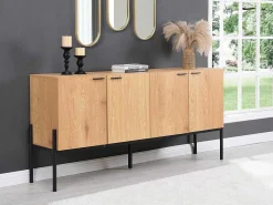 Buffetkast Met 4 Deuren - Licht Naturel En Zwart - Memphis Ii-Vente-unique Outlet