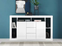 Buffetkast Met 2 Deuren En 3 Laden - Wit Gelakt - Balka-Vente-unique New