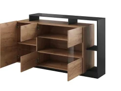 Buffetkast Met 3 Deuren En 3 Nissen - Met Ledverlichting - Natuurlijk En Antraciet - Idesia-Vente-unique Clearance