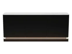 Buffetkast Met 3 Deuren En Ledverlichting Van Mdf - Zwart Met Wit Marmereffect - Devika Van-PASCAL MORABITO Sale
