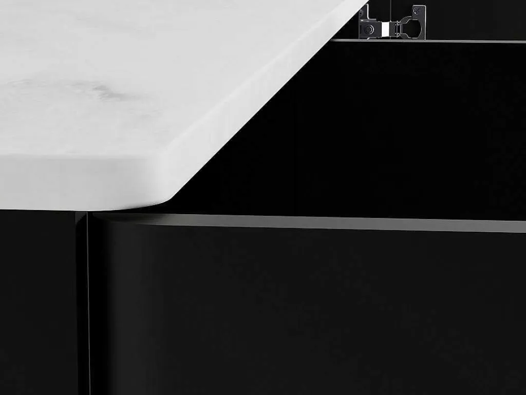 Buffetkast Met 3 Deuren En Ledverlichting Van Mdf - Zwart Met Wit Marmereffect - Devika Van-PASCAL MORABITO Sale