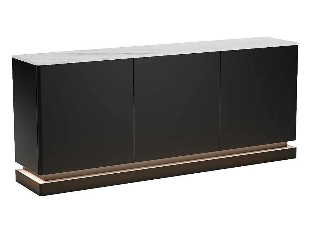Buffetkast Met 3 Deuren En Ledverlichting Van Mdf - Zwart Met Wit Marmereffect - Devika Van-PASCAL MORABITO Sale