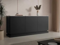 Buffetkast Met 3 Deuren En Ledverlichting Van Mdf - Zwart Met Wit Marmereffect - Devika Van-PASCAL MORABITO Sale