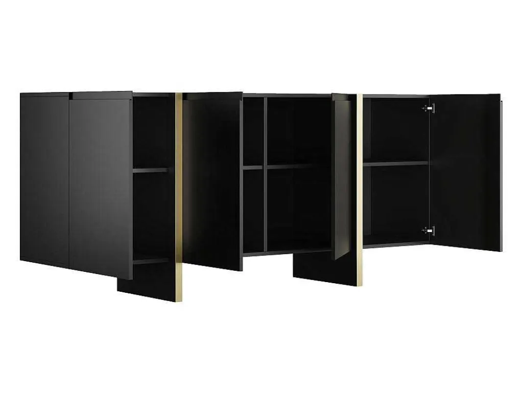 Buffetkast Met 4 Deuren Van Mdf - Zwart En Goudkleurig - Luvonia-Vente-unique Discount