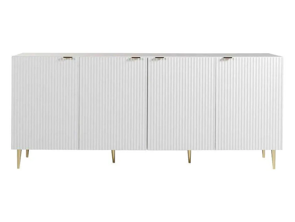 Buffetkast Met 4 Deurtjes Van Mdf En Staal - Wit En Goudkleurig - Yesinia-Vente-unique Clearance