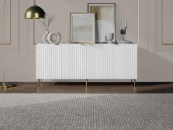 Buffetkast Met 4 Deurtjes Van Mdf En Staal - Wit En Goudkleurig - Yesinia-Vente-unique Clearance