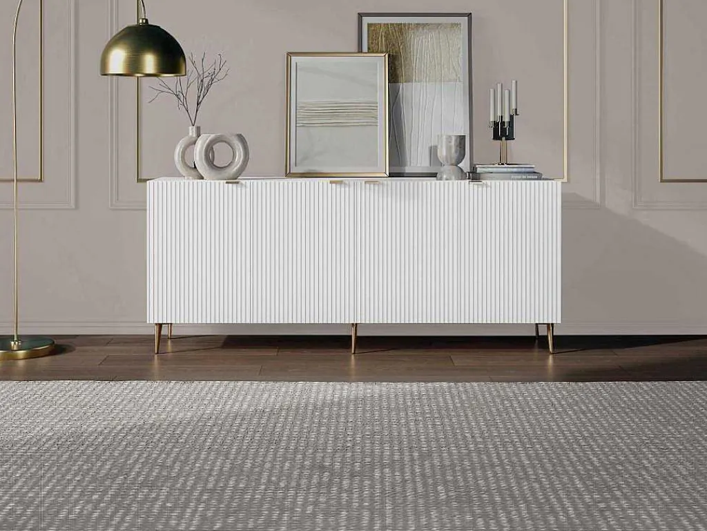 Buffetkast Met 4 Deurtjes Van Mdf En Staal - Wit En Goudkleurig - Yesinia-Vente-unique Clearance