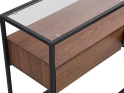 Buffetkast Met 2 Lades Van Mdf, Gehard Glas En Metaal - Donker Naturel - Camata-Vente-unique Best