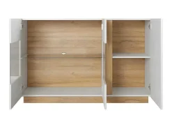 Buffetkast Murari - 3 Deuren - Met Ledverlichting - Hoogglans Wit En Eiken-Vente-unique New