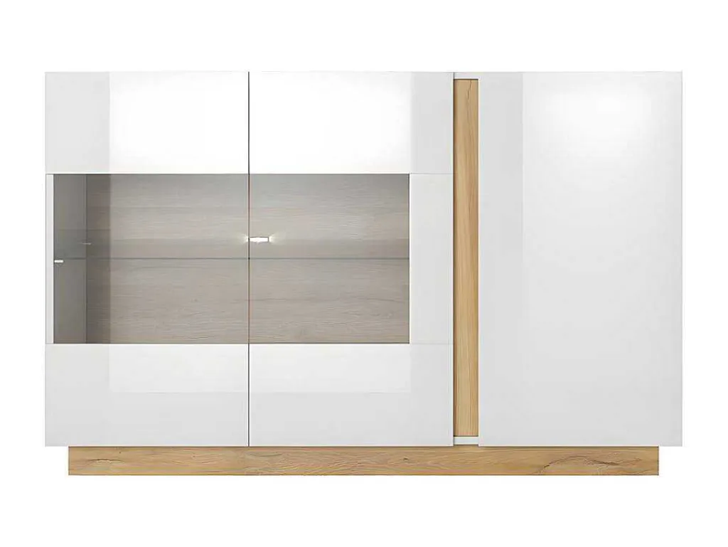 Buffetkast Murari - 3 Deuren - Met Ledverlichting - Hoogglans Wit En Eiken-Vente-unique New