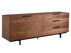 Buffetkast Tayron - 2 Deuren En 3 Laden - Mdf En Metalen Poten - Kleur: Walnoot-Vente-unique Hot