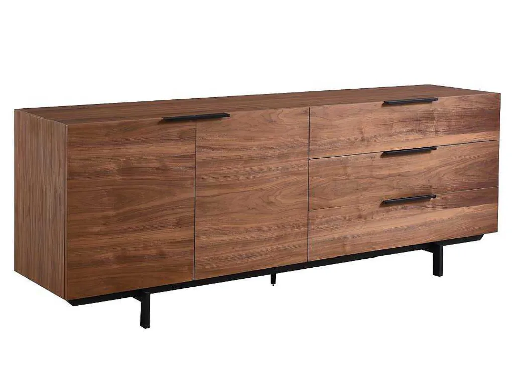 Buffetkast Tayron - 2 Deuren En 3 Laden - Mdf En Metalen Poten - Kleur: Walnoot-Vente-unique Hot