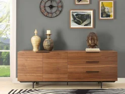 Buffetkast Tayron - 2 Deuren En 3 Laden - Mdf En Metalen Poten - Kleur: Walnoot-Vente-unique Hot