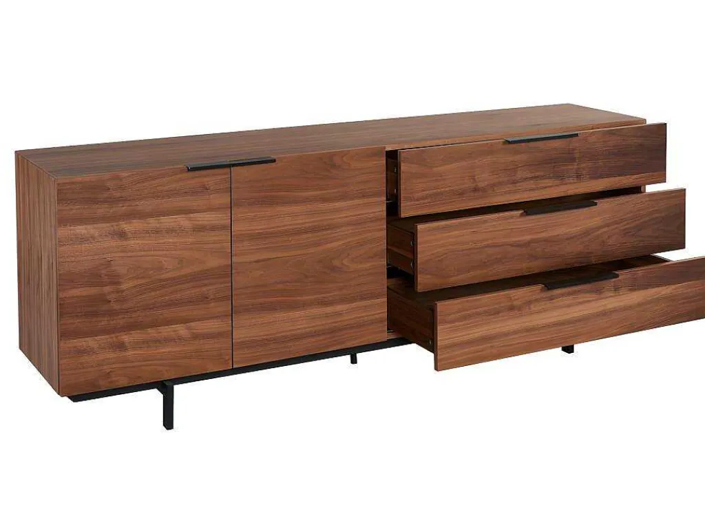 Buffetkast Tayron - 2 Deuren En 3 Laden - Mdf En Metalen Poten - Kleur: Walnoot-Vente-unique Hot