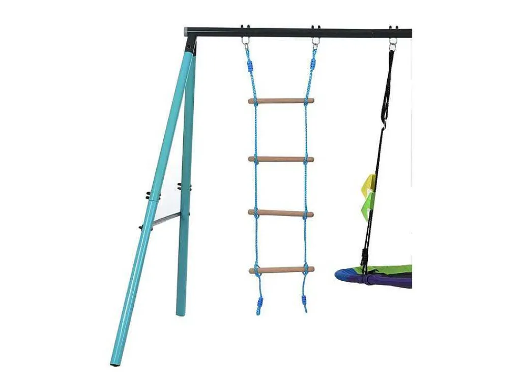 Buitenspellen Metalen Frame - In Hoogte Verstelbare Schommel- En Klimladder - Geschikt Voor Kinderen Vanaf 3 Jaar - Blauw-ModernLuxe Outlet