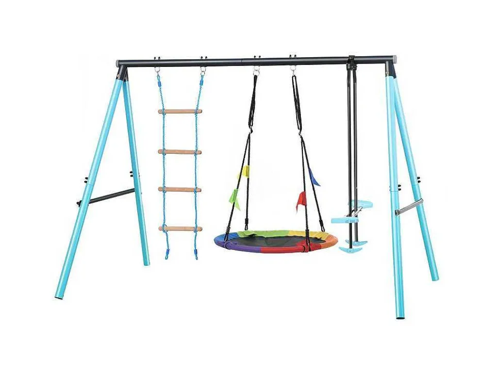 Buitenspellen Metalen Frame - In Hoogte Verstelbare Schommel- En Klimladder - Geschikt Voor Kinderen Vanaf 3 Jaar - Blauw-ModernLuxe Outlet