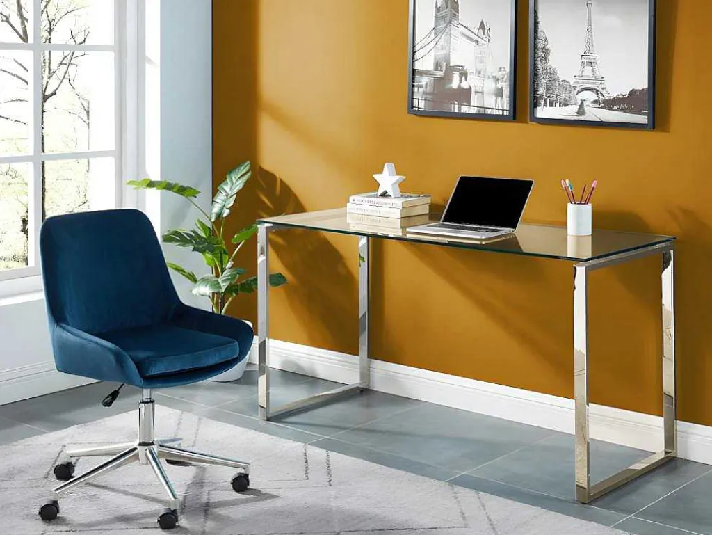 Bureau Freya - Gehard Glas En Verchroomd Metaal-Vente-unique