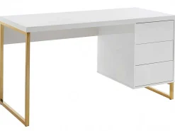 Bureau Met 3 Lades - Gelakt Mdf En Metaal - Wit En Goudkleurig - Timfia Van-PASCAL MORABITO Best