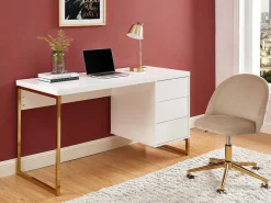 Bureau Met 3 Lades - Gelakt Mdf En Metaal - Wit En Goudkleurig - Timfia Van-PASCAL MORABITO Best
