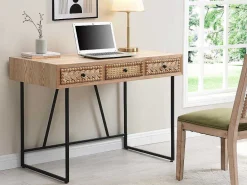 Bureau Met 3 Lades - Mdf En Metaal - Kleuren: Naturel En Zwart - Akivi-Vente-unique Discount