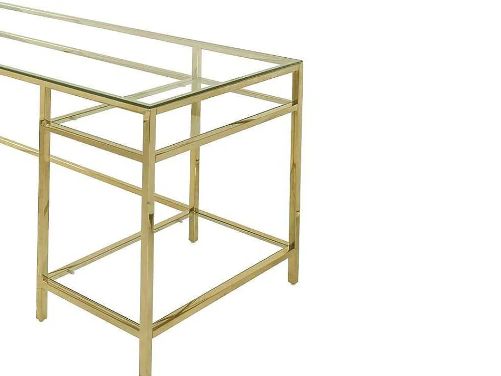 Bureau Met 2 Rekken - Gehard Glas En Staal - Goudkleurig - Tizio - Van-PASCAL MORABITO Online