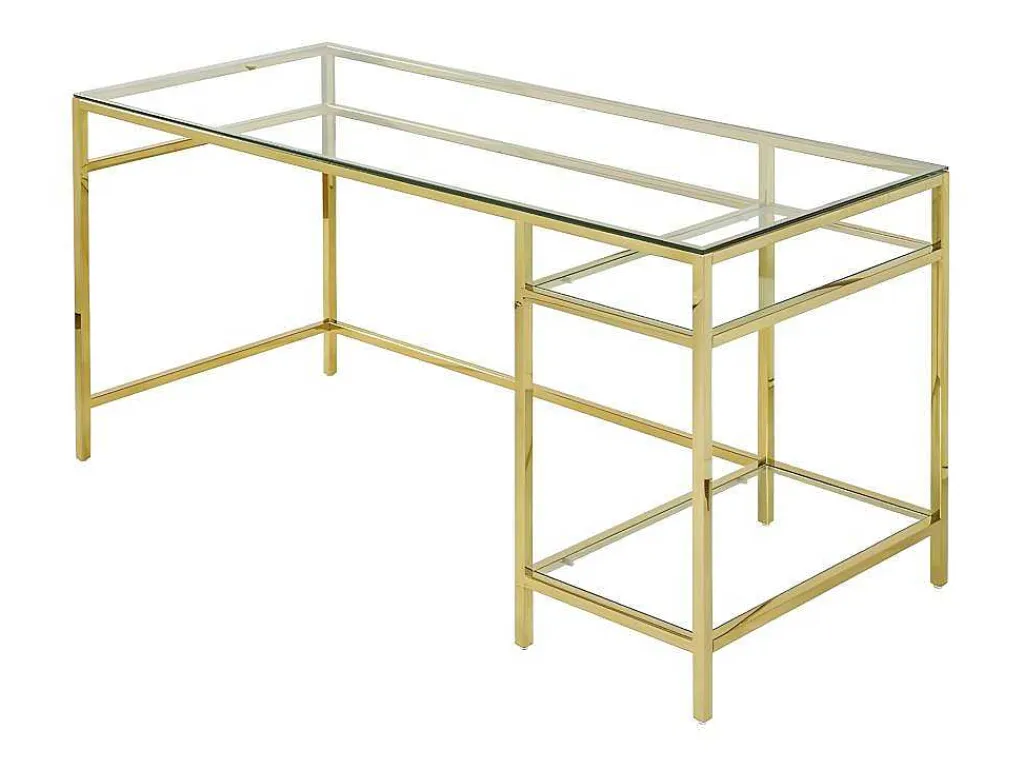 Bureau Met 2 Rekken - Gehard Glas En Staal - Goudkleurig - Tizio - Van-PASCAL MORABITO Online
