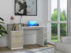 Bureau Met Opbergruimte Zacharie - Wit En Eik-Vente-unique Sale