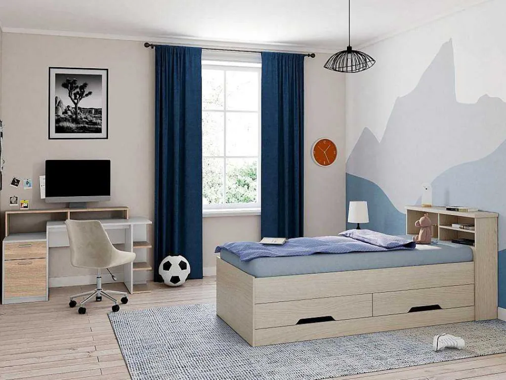 Bureau Met Opbergruimte Zacharie - Wit En Eik-Vente-unique Sale