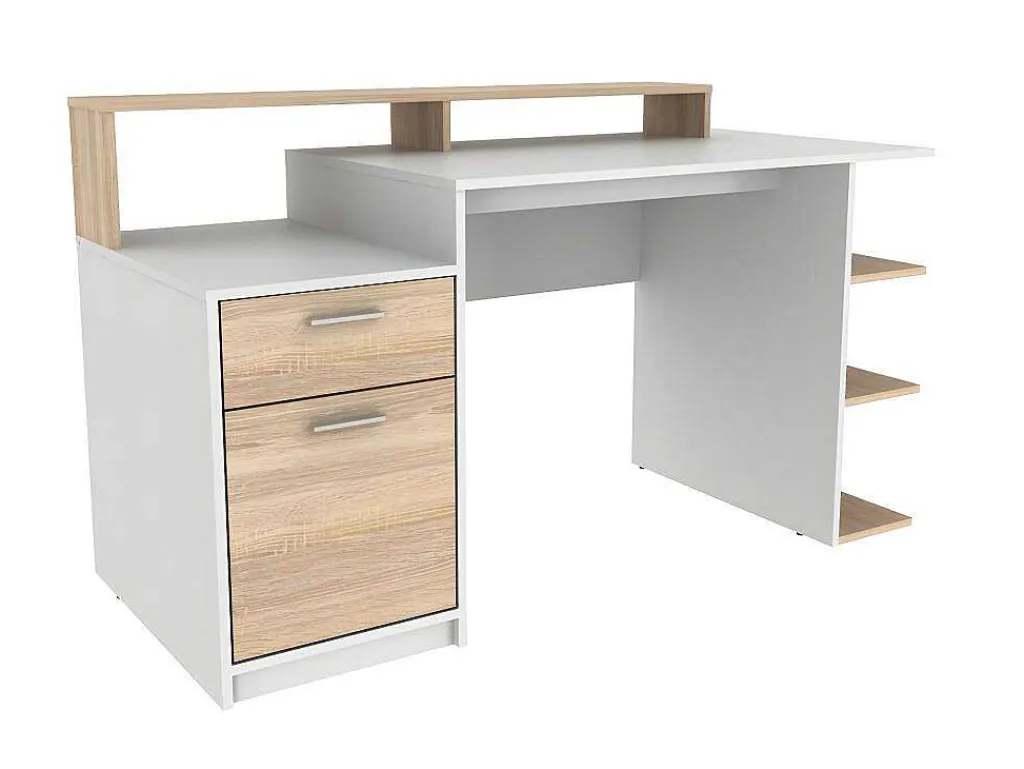 Bureau Met Opbergruimte Zacharie - Wit En Eik-Vente-unique Sale