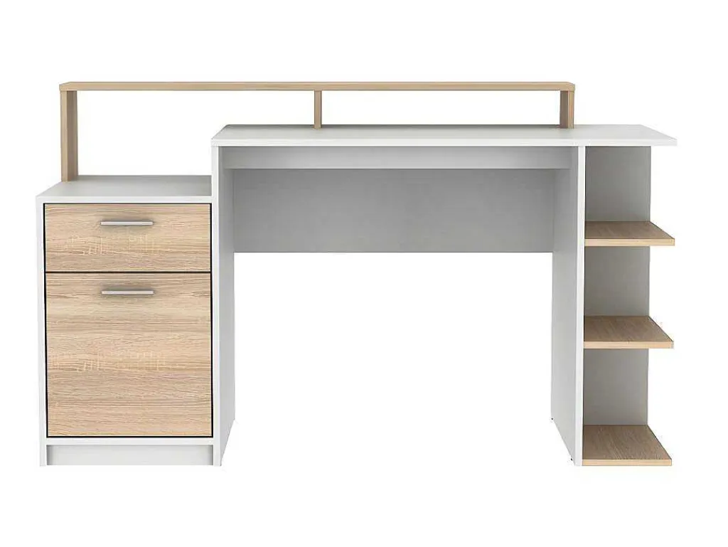 Bureau Met Opbergruimte Zacharie - Wit En Eik-Vente-unique Sale