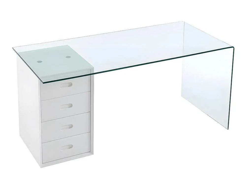 Bureau Muriel Met Opbergruimte - 4 Laden - Gehard Glas & Mdf-Vente-unique Hot