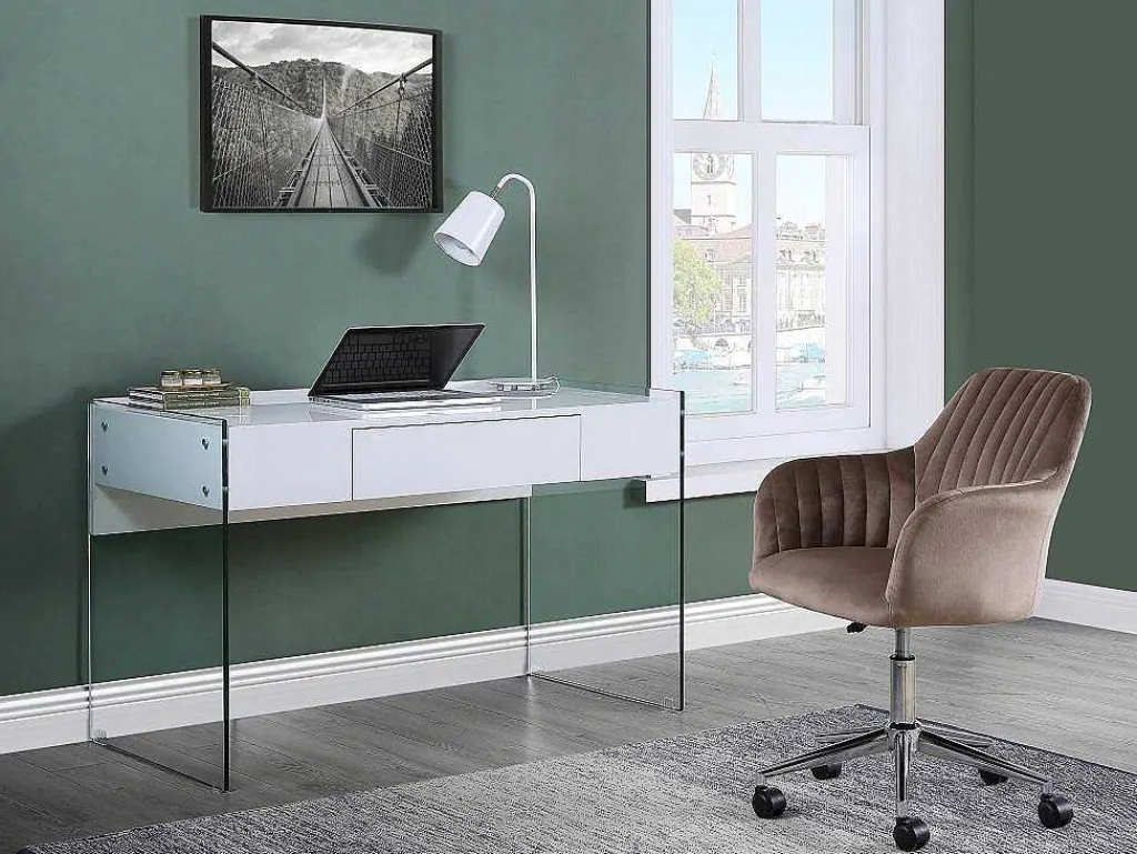 Bureaustoel Eleana - Fluweel - Verstelbare Hoogte - Beige-Vente-unique Discount
