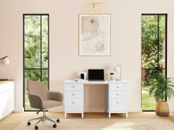 Bureaustoel Eleana - Fluweel - Verstelbare Hoogte - Beige-Vente-unique Discount