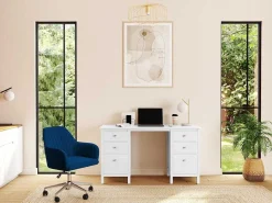 Bureaustoel Eleana - Fluweel - Verstelbare Hoogte - Blauw-Vente-unique Sale
