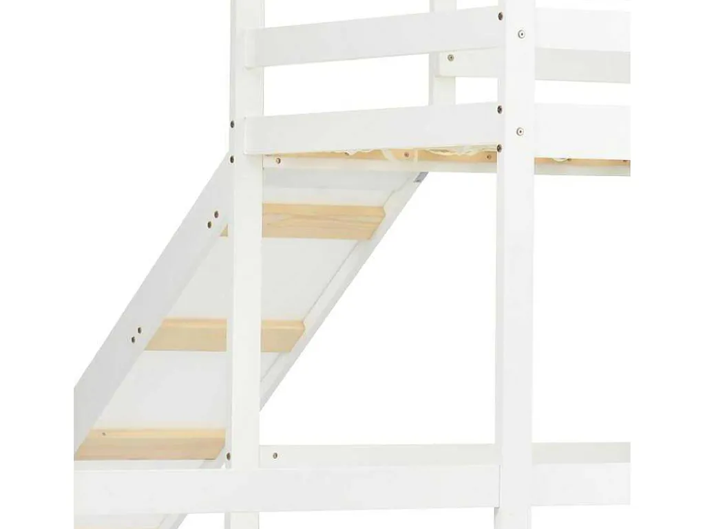 Cabine Stapelbed Met Glijbaan - 90X200Cm + 90X100Cm - Massief Grenen - Wit-ModernLuxe Clearance