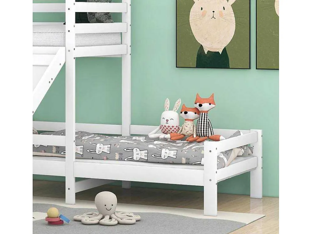 Cabine Stapelbed Met Glijbaan - 90X200Cm + 90X100Cm - Massief Grenen - Wit-ModernLuxe Clearance