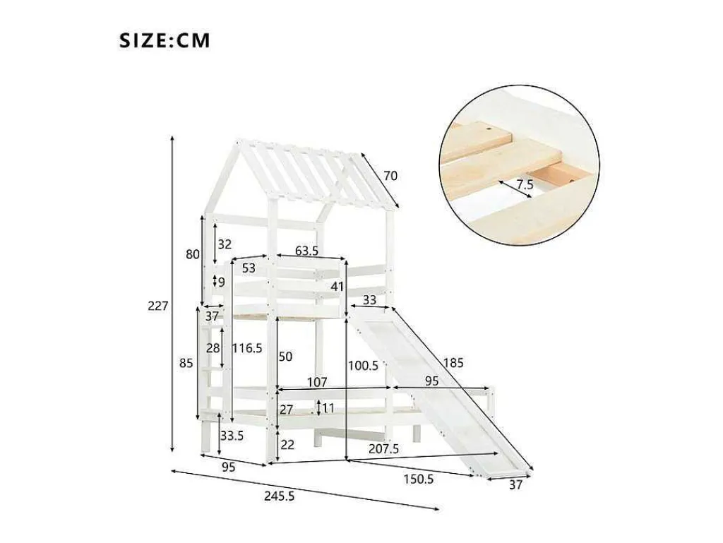 Cabine Stapelbed Met Glijbaan - 90X200Cm + 90X100Cm - Massief Grenen - Wit-ModernLuxe Clearance