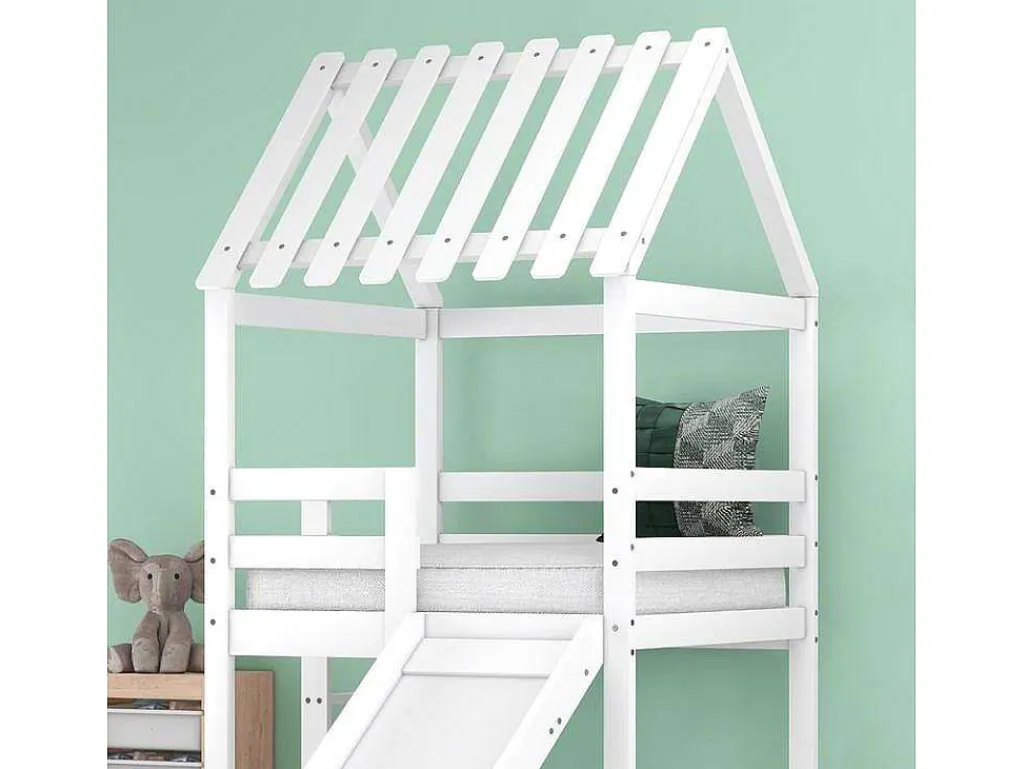 Cabine Stapelbed Met Glijbaan - 90X200Cm + 90X100Cm - Massief Grenen - Wit-ModernLuxe Clearance