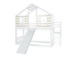 Cabine Stapelbed 90X200Cm - Massief Grenen - Met Trap En Glijbaan - Wit-ModernLuxe Sale