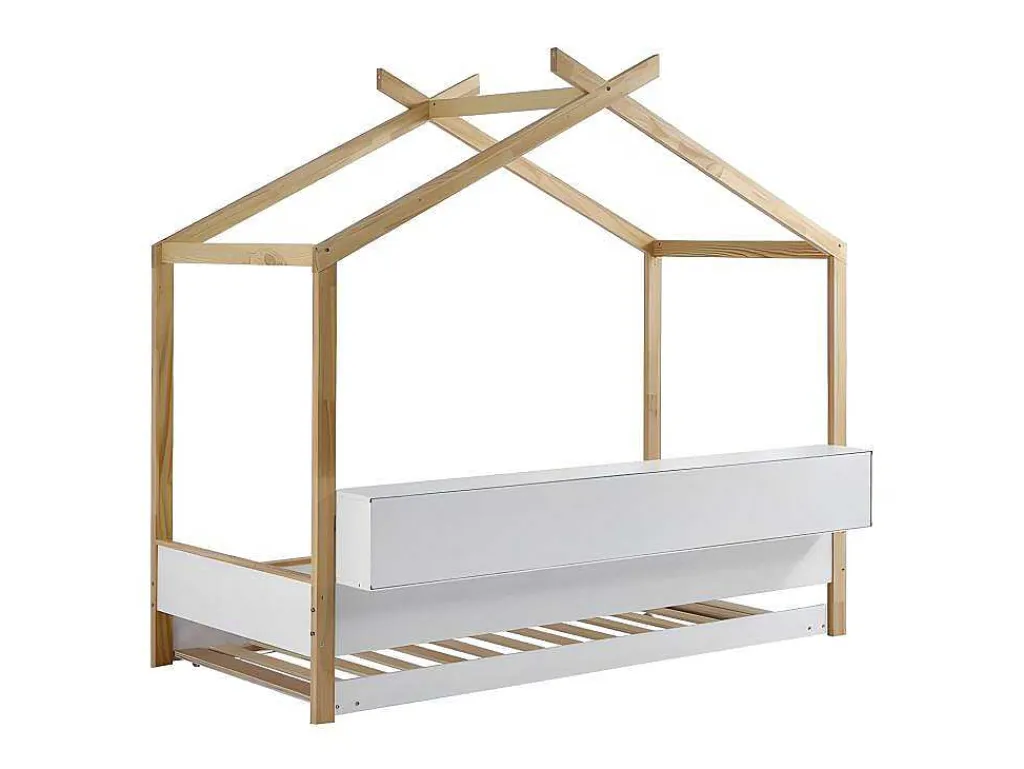 Cabinebed 90X200Cm Met Uitschuifbaar Onderschuifbed 90X190Cm - 4 Planken Op Bed - Structuur Massief Grenen - Wit-ModernLuxe Outlet