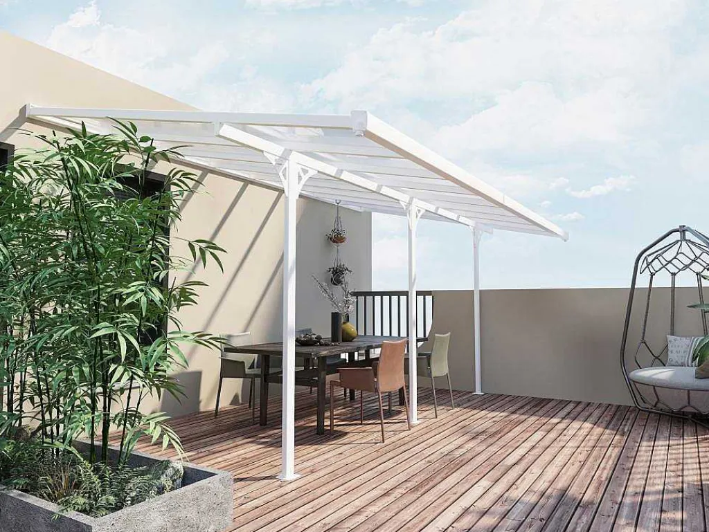 Carport Pergola Voor Tegen De Muur Van Aluminium 15,1 M Wit Alvaro-EXPERTLAND Best