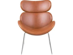 Cazy Fauteuil Kunstleer Vintage Cognac Bruin - Chromen Onderstel.-Vente-unique Online