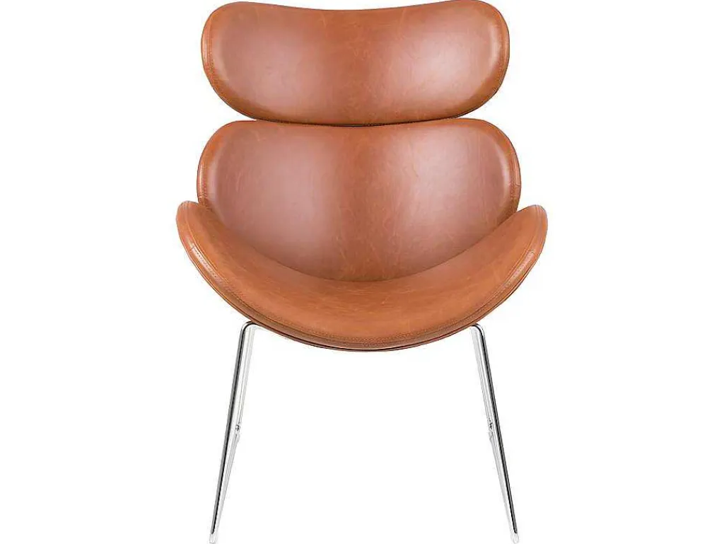 Cazy Fauteuil Kunstleer Vintage Cognac Bruin - Chromen Onderstel.-Vente-unique Online