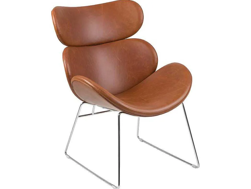 Cazy Fauteuil Kunstleer Vintage Cognac Bruin - Chromen Onderstel.-Vente-unique Online