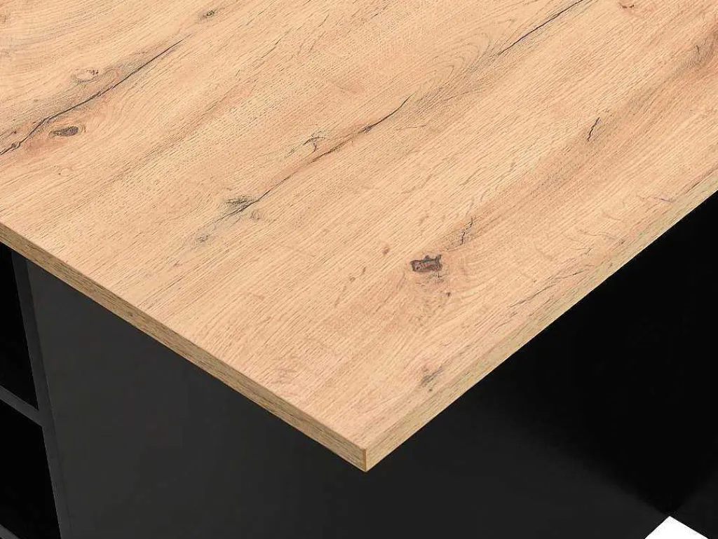 Centraal Keukeneiland Met 6 Lades En 4 Nissen Van Mdf - Licht Naturel En Zwart - Pomarela-Vente-unique Outlet