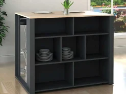 Centraal Keukeneiland Met 7 Nissen - Natuurlijk En Antraciet - Opole-Vente-unique Outlet