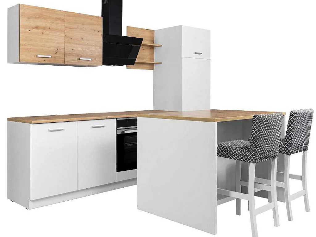 Centraal Keukeneiland Met 2 Deurtjes - Wit En Naturel - Mechila-Vente-unique Hot