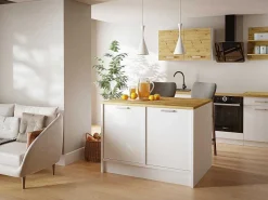Centraal Keukeneiland Met 2 Deurtjes - Wit En Naturel - Mechila-Vente-unique Hot