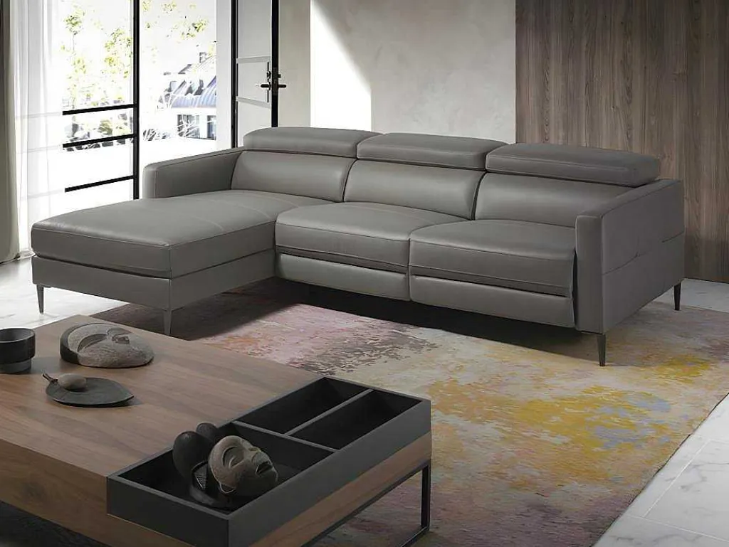 Chaise Longue Bank In Donkergrijs Leer Met Relaxmechanisme 6125-Angel Cerda Outlet